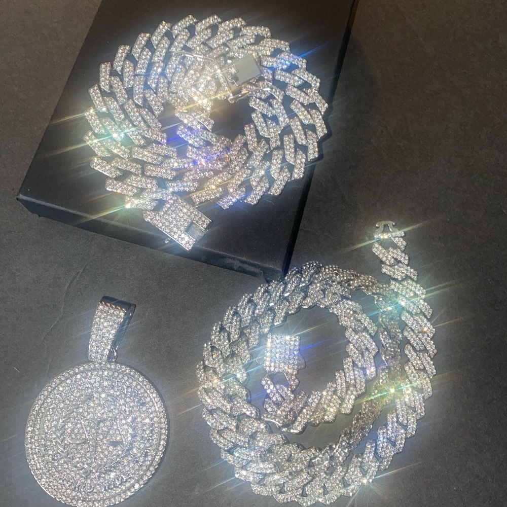 CUBAN QUAVO ICED 3 PICECE PENDANT NECKCHAIN SET SP MINT !!